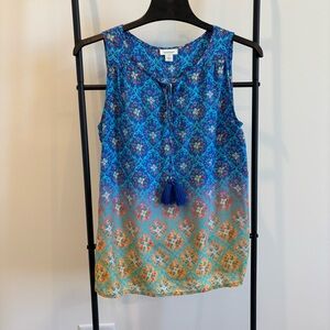 Sundance Blue Teal & Orange Ombre Tassel Sleeveless Top